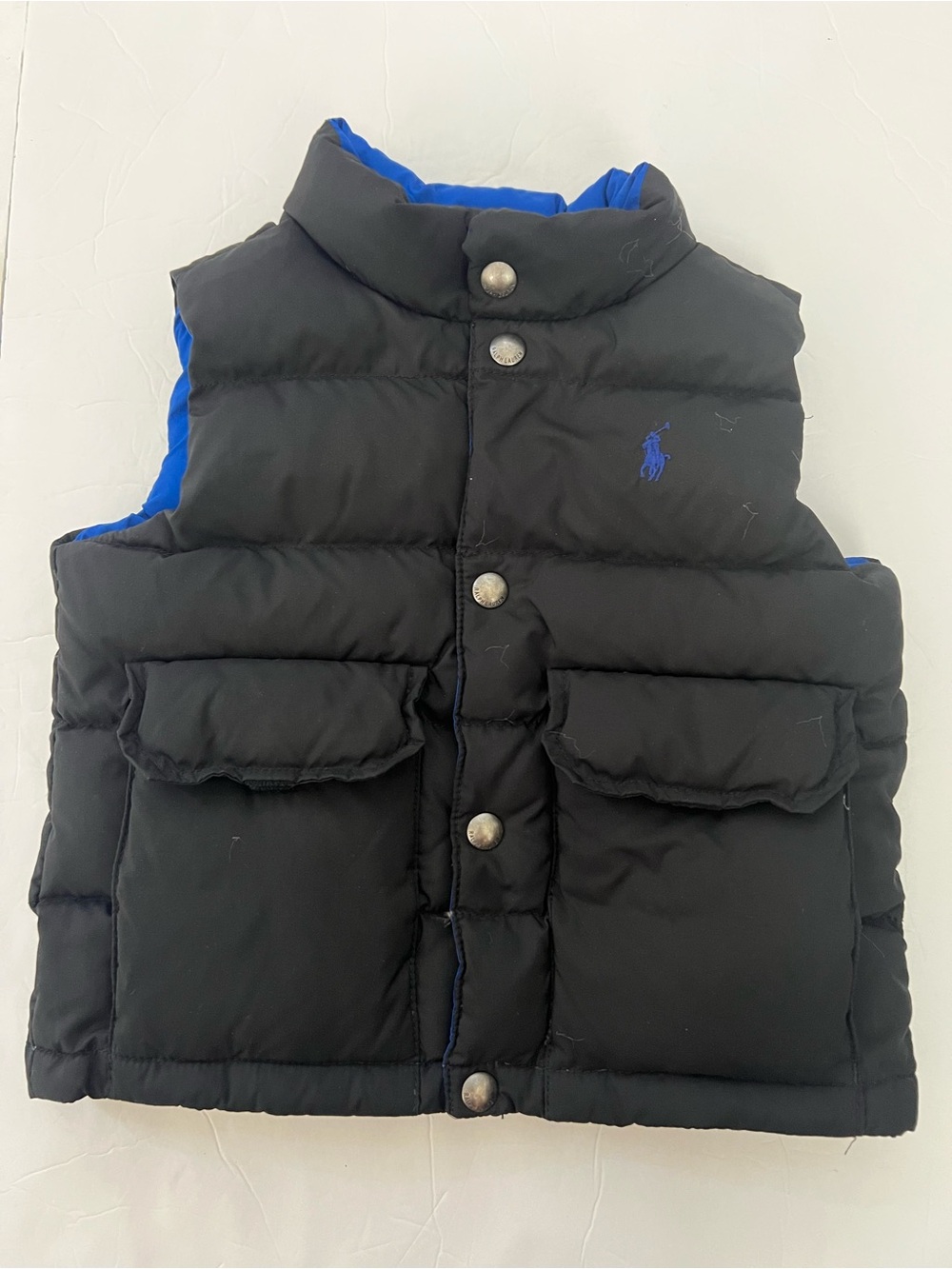 Ralph Lauren Polo Puffer Vest Kids 2T Blue Black Reversible Down Old English